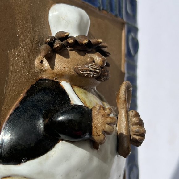 Vintage Art Tile – Signed – Plump Chef Cook w/ Mustache, Spatula, Hat – NICE 3D - Picture 6 of 8